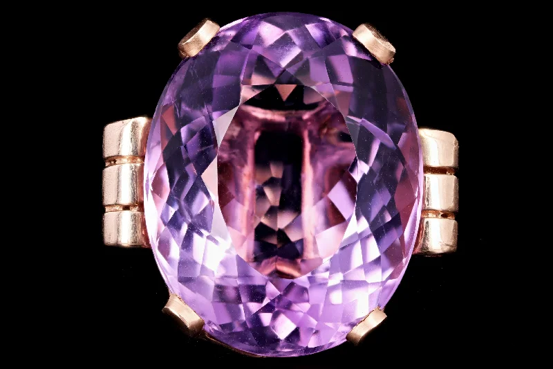 Modern 14K Rose Gold 50 Carat Amethyst Ring