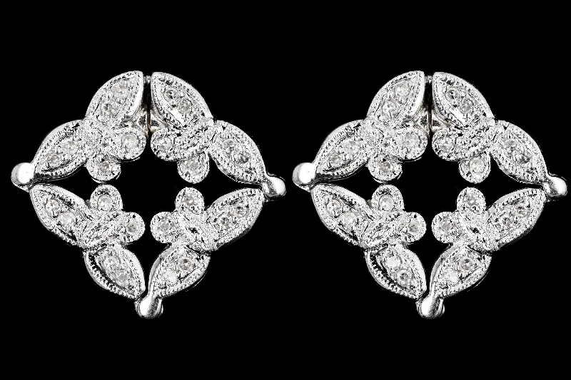 Modern 14K White Gold Diamond Butterfly Convertible Stud/Drop Earrings