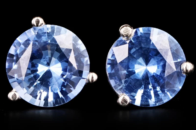 New 14K White Gold 2 Carats Total Weight Natural Sapphire Stud Earrings