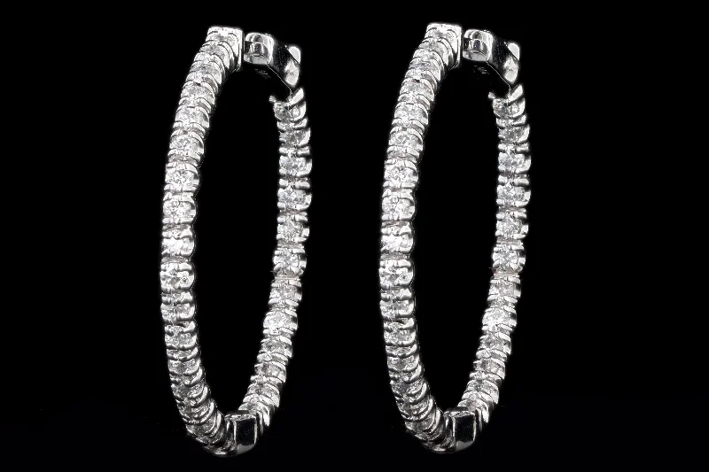 New 14K Gold 1.3 Carat Total Weight Round Brilliant Diamond Inside-Out Hoop Earrings