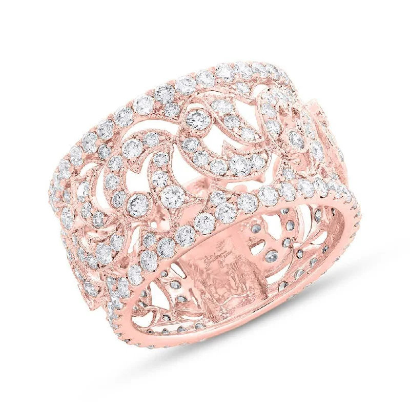 New 14K Rose Gold 2.60 Carat Total Weight Diamond Cigar Band Ring