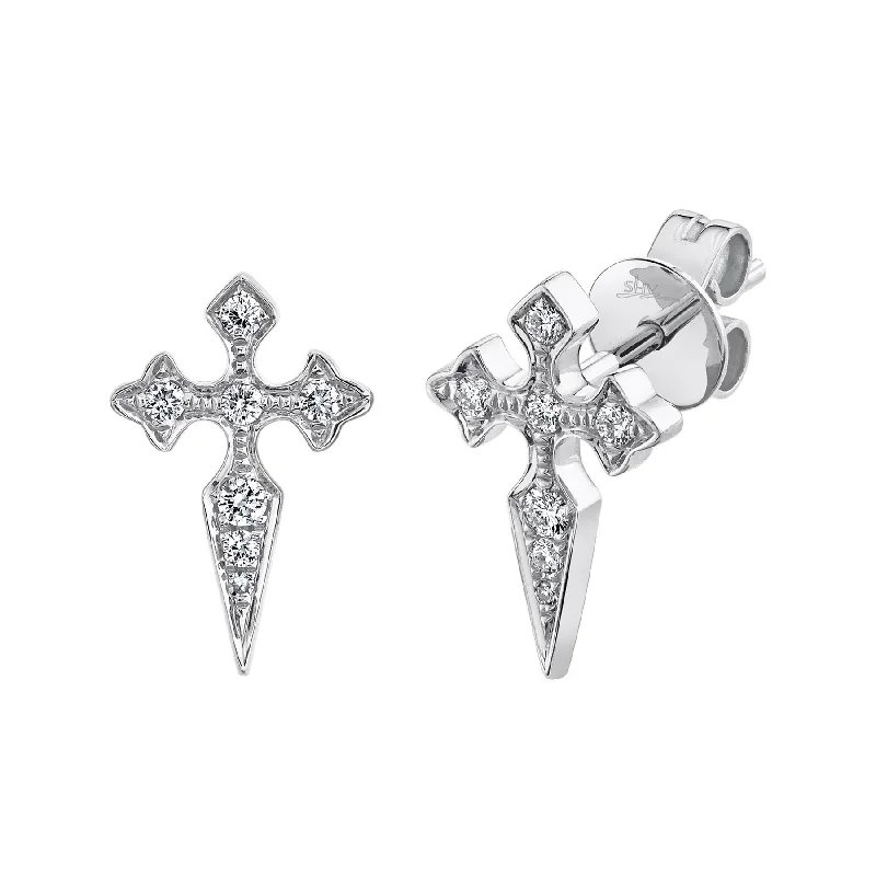 14K White Gold .13 Carat Total Weight Diamond Cross Stud Earrings