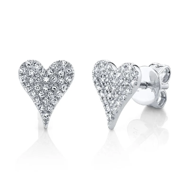 14K White Gold .14 Carat Total Weight Diamond Pave Heart Stud Earrings