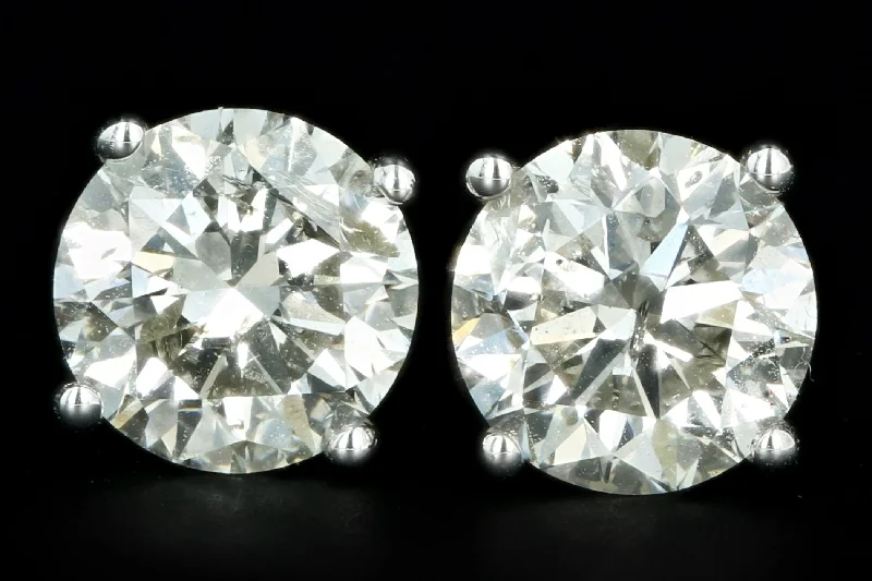 New 14K White Gold 2.01 Carat Round Brilliant Diamond Stud Earrings