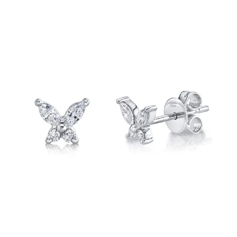 New 14K White Gold .29 Carat Total Weight Diamond Butterfly Stud Earrings