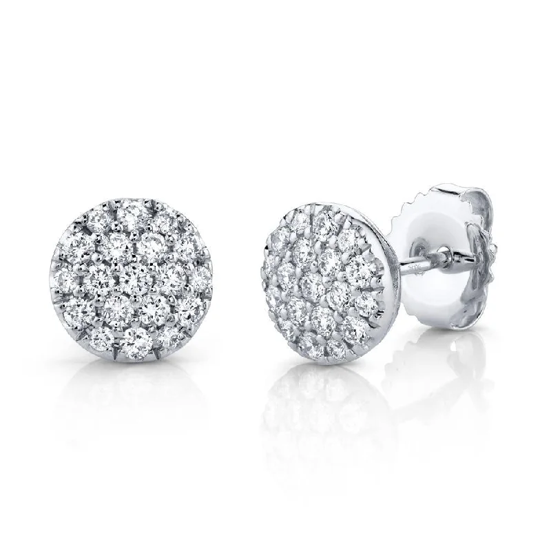 New 14K White Gold .48 Carat Total Weight Diamond Pave Circle Stud Earrings