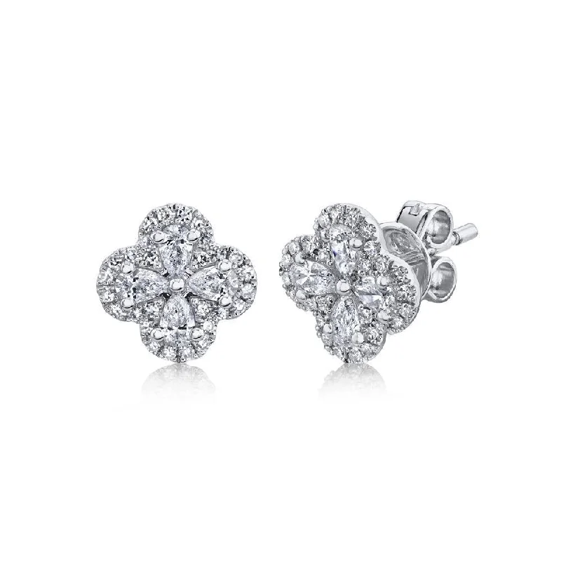 14K Gold 0.60 Carat Total Weight Diamond Clover Stud Earrings