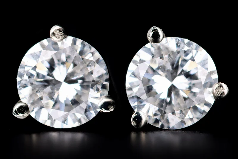 New 14K White Gold .95 Carat Total Weight Round Brilliant Diamond Martini Stud Earrings