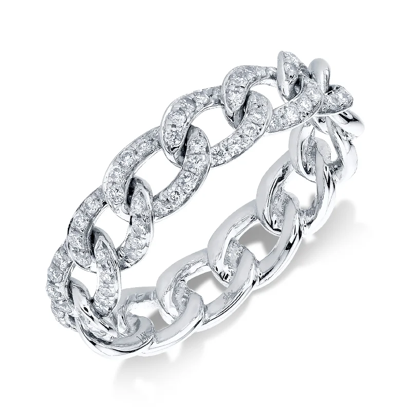 New 14K White Gold Diamond Chain Link Ring