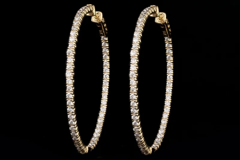 New 14K Gold 1.83 Carat Total Weight Round Brilliant Diamond Inside-Out Hoop Earrings