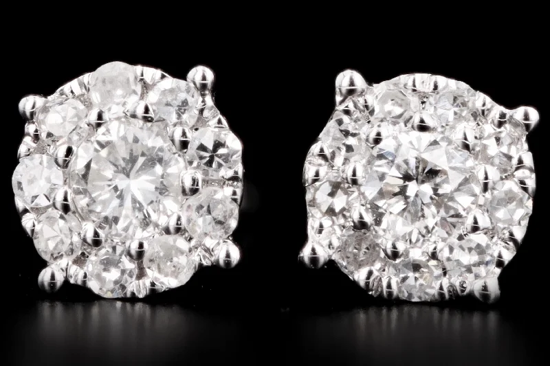 New 18K White Gold .25 Carat Total Weight Diamond Cluster Stud Earrings