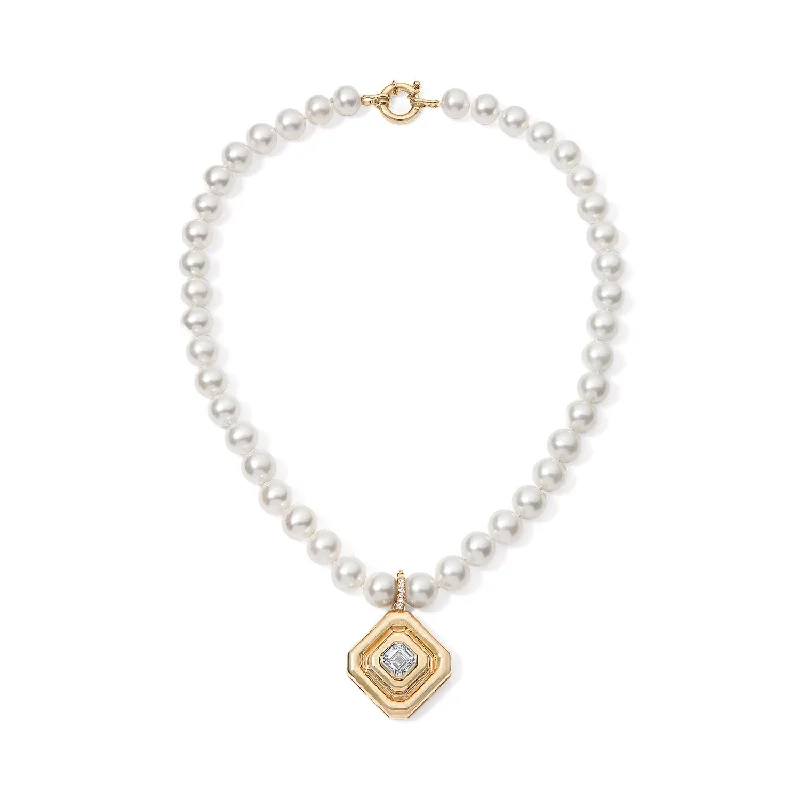 Pearl and Diamond Asscher Statement Necklace