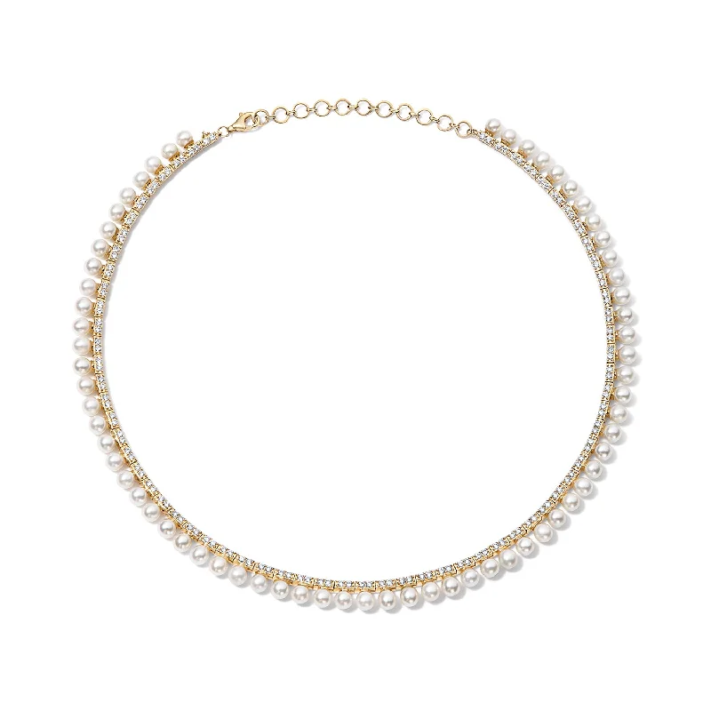 Pearl and Diamond Tennis Necklace