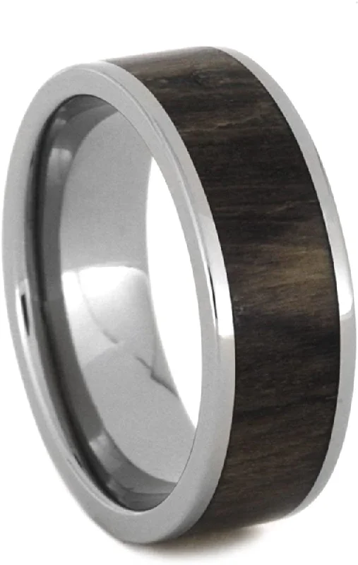 Petrified Wood Inlay 8mm Comfort-Fit Polished Titanium Wedding Band, Size 15.75