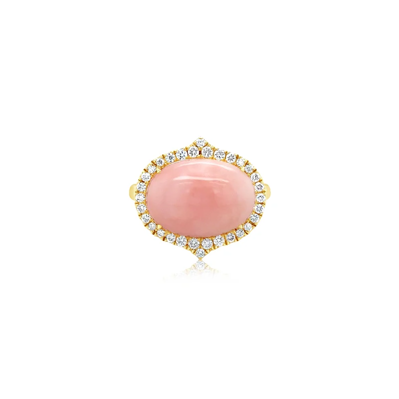 Diamond-Framed Ring With Pink Opal Center - Doves by Doron Paloma