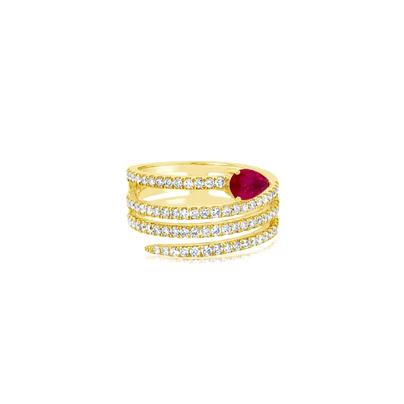 Ruby Tipped Diamond Corkscrew Ring