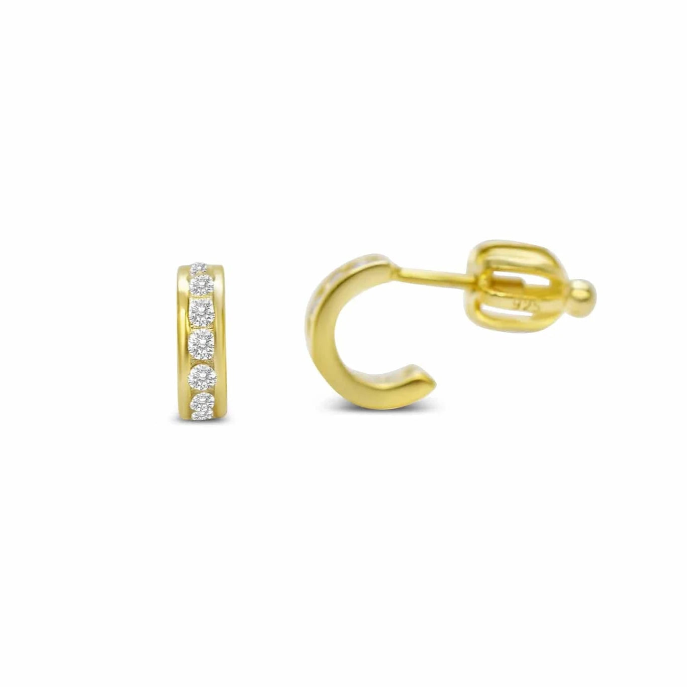 Gold CZ Half Hoop Earrings