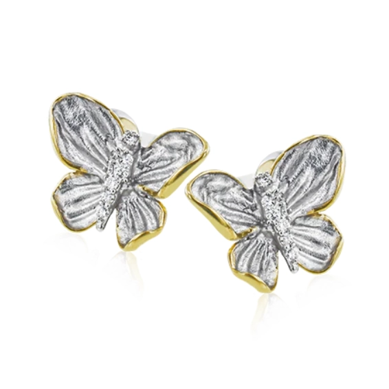 Simon G 18K Yellow and White Gold Diamond Butterfly Stud Earrings