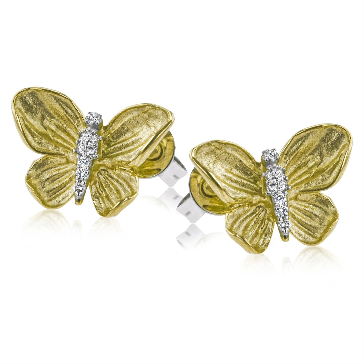 Simon G 18K Yellow and White Gold Diamond Butterfly Stud Earrings