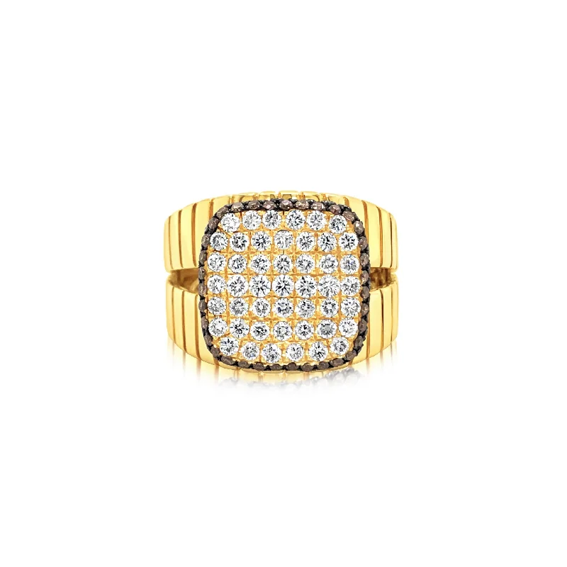 Square-Front Diamond Ring With Champagne Diamond Frame