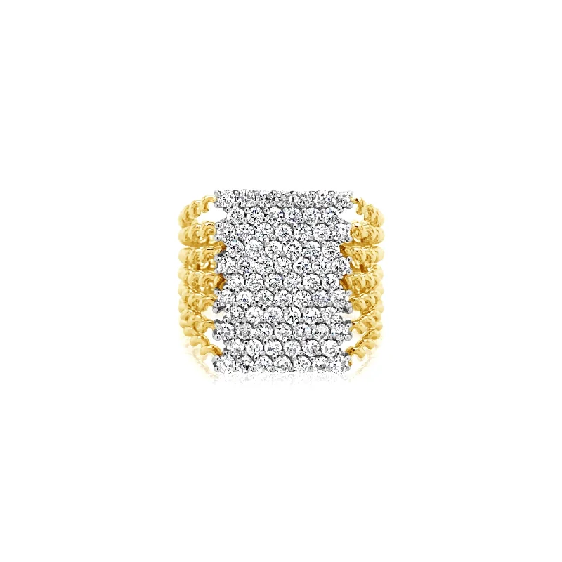 Square Front Wide Pavé Diamond Ring