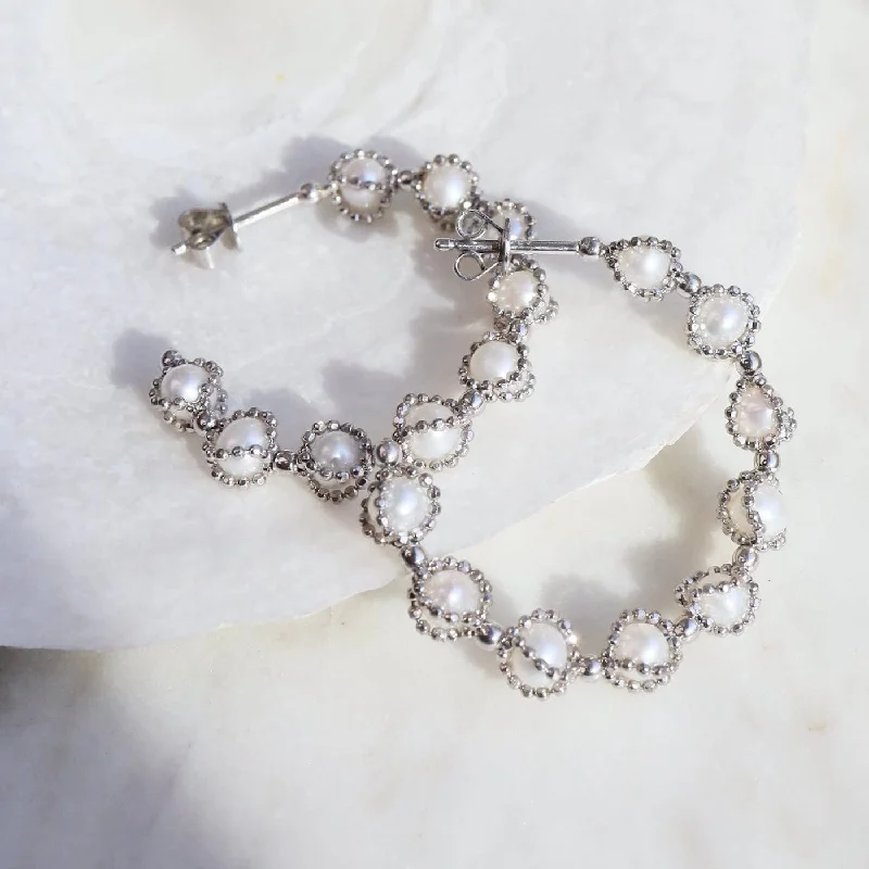 Sterling Silver Hoops with Captured Pearls