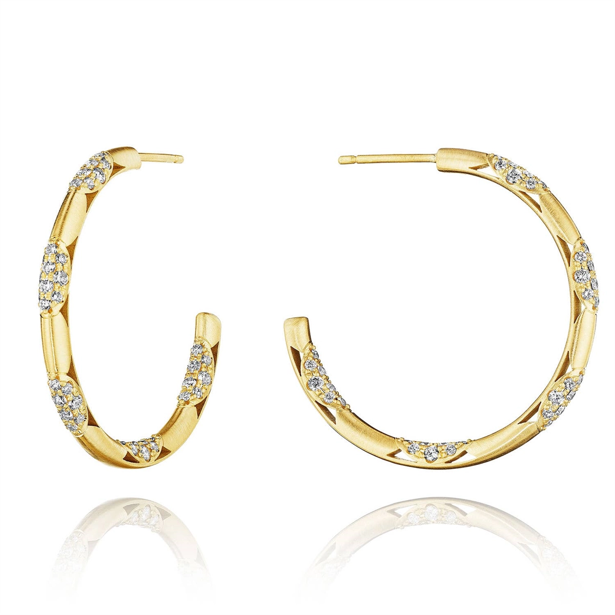 Tacori 18K Yellow Gold 34mm Satin Diamond Hoop Earrings