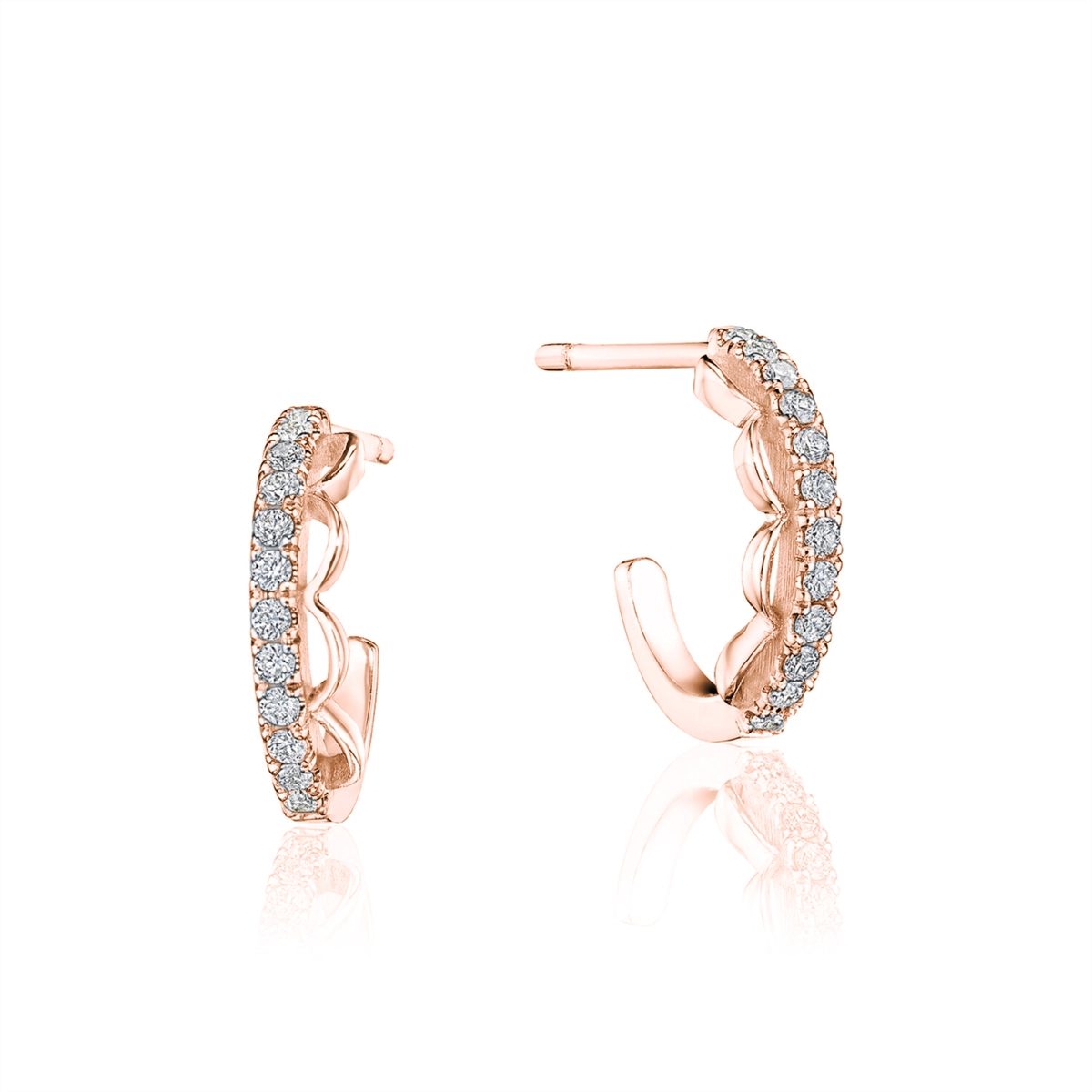 Tacori Crescent Bar 14K Rose Gold French Pave Diamond Huggie Hoop Earrings