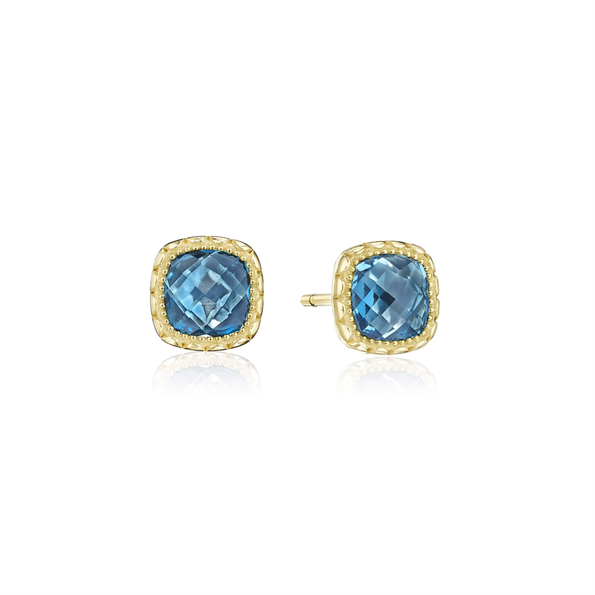 Tacori Crescent Embrace 14K Yellow Gold Cushion London Blue Topaz Stud Earrings