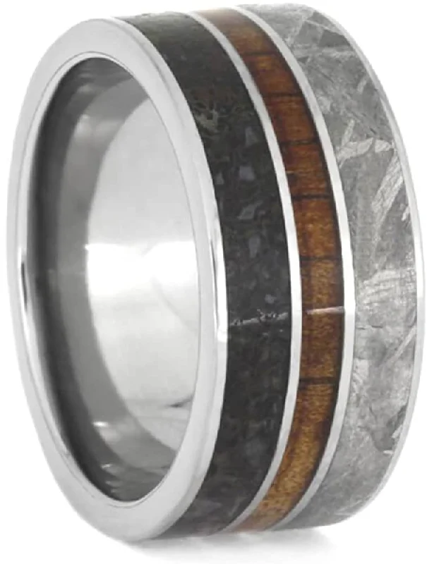 The Men's Jewelry Store (Unisex Jewelry) Dinosaur Bone, Gibeon Meteorite, Koa Wood 10mm Titanium Comfort-Fit Wedding Band, Size 8