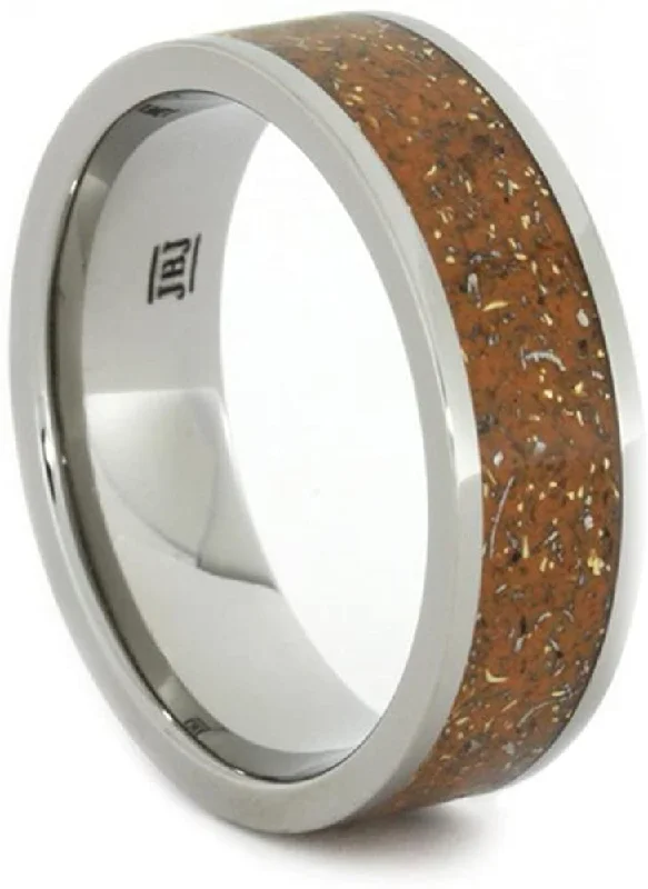 The Men's Jewelry Store (Unisex Jewelry) Orange Stardust with Meteorite and 14k Yellow Gold 7mm Comfort-Fit Titanium Ring, Size 15.25