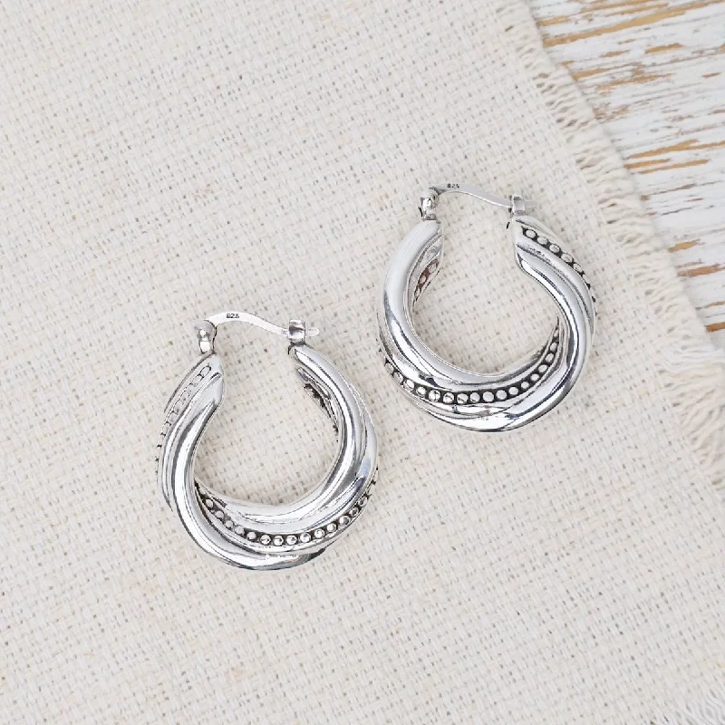 Electroform Ribbed Banded Hoop Earrings