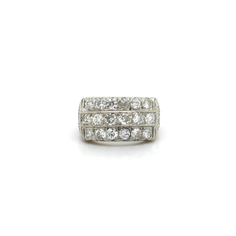 Three Row White Gold Diamond Ring - Estate