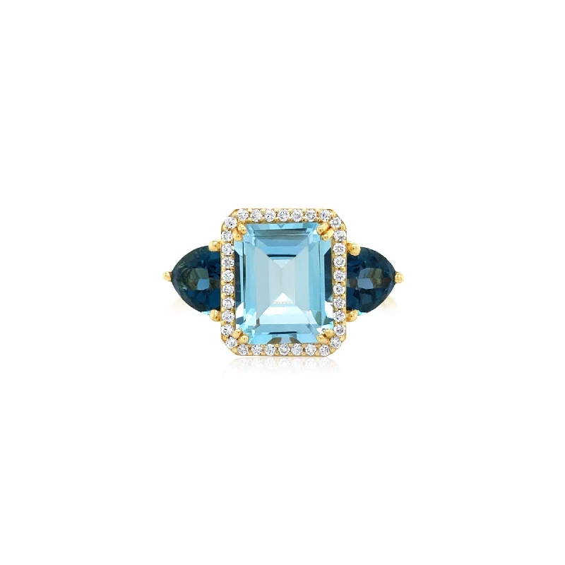 Diamond and Blue Topaz Three Stone Ring - Doves by Doron Paloma