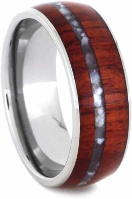 Tulip Wood, Mother of Pearl 8mm Comfort-Fit Titanium Wedding Band, Size 11