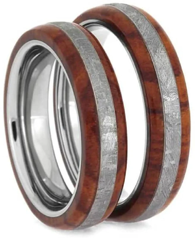 Tulipwood, Gibeon Meteorite 5mm Comfort-Fit Titanium Couples Wedding Bands Sizes M12-F5.5