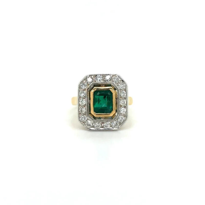 Two Tone Diamond and Emerald Ring - Estate Item