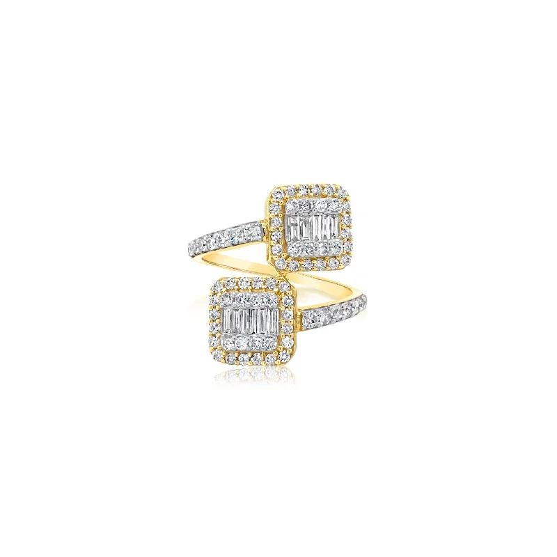 Two Tone Square Overlap Diamond Ring