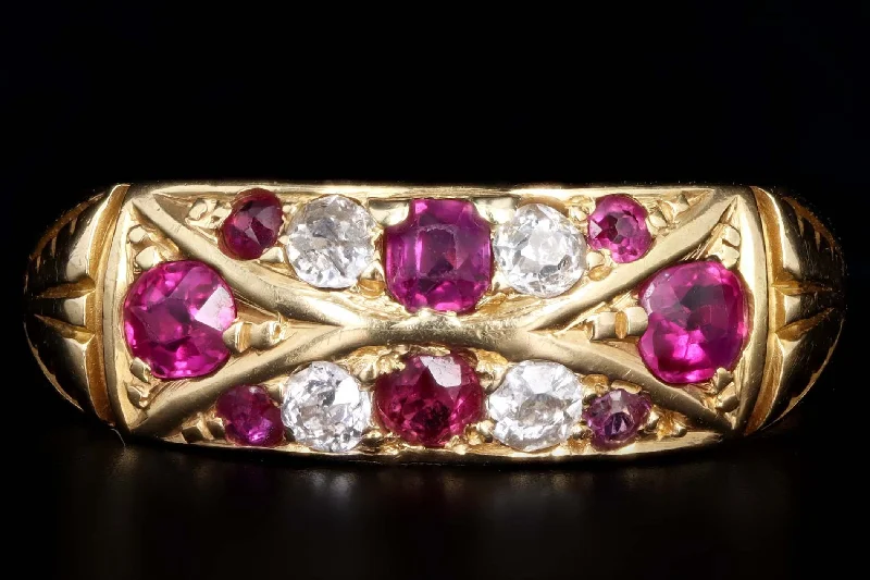 Victorian Circa 1899 William J. Holmes 18K Yellow Gold Natural Ruby & Old Mine Cut Diamond Band