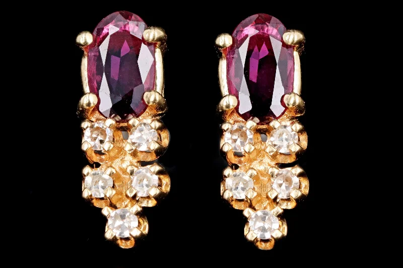 Vintage 14K Yellow Gold Natural Ruby & Diamond Stud Earrings