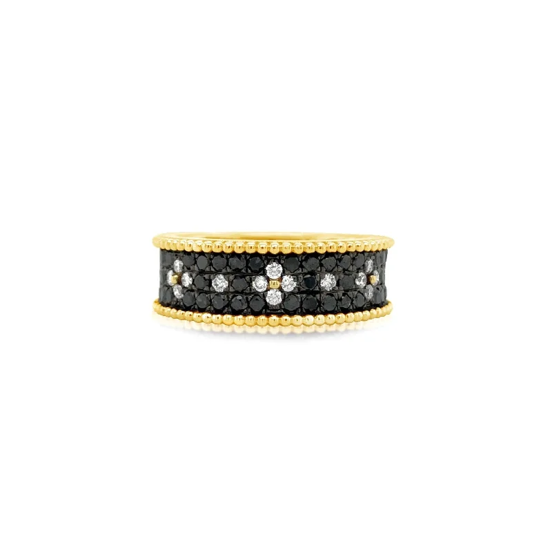 White and Black Diamond Clover Ring