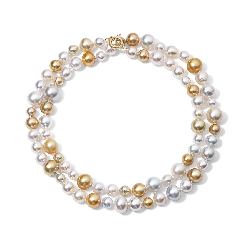 White and Gold South Sea Pearl Necklace Double Wrap