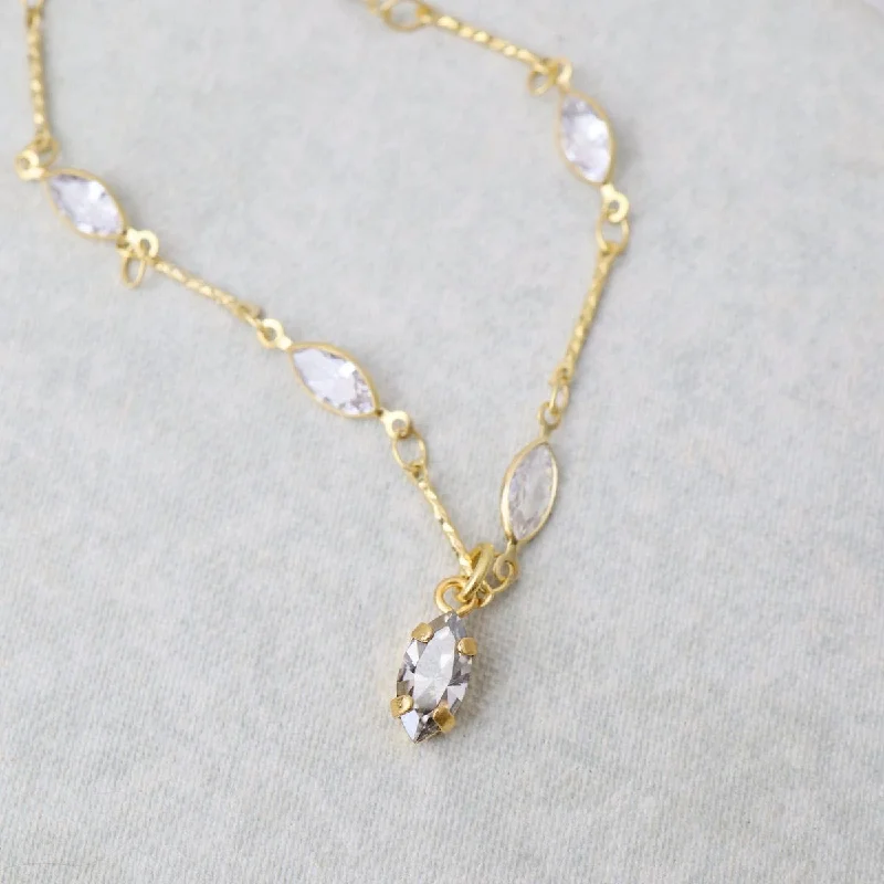 Gold Marquise Crystal Chain Necklace with Pendant