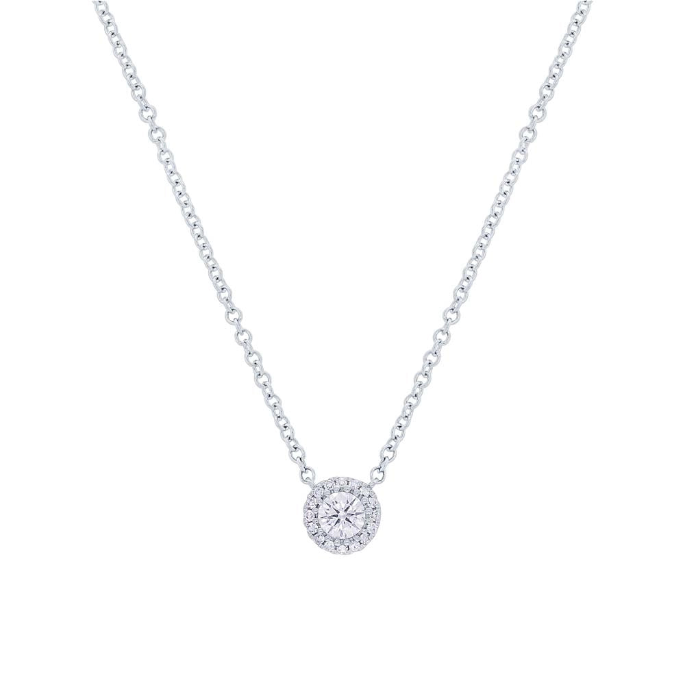 14K White Gold Diamond Halo Pendant Necklace