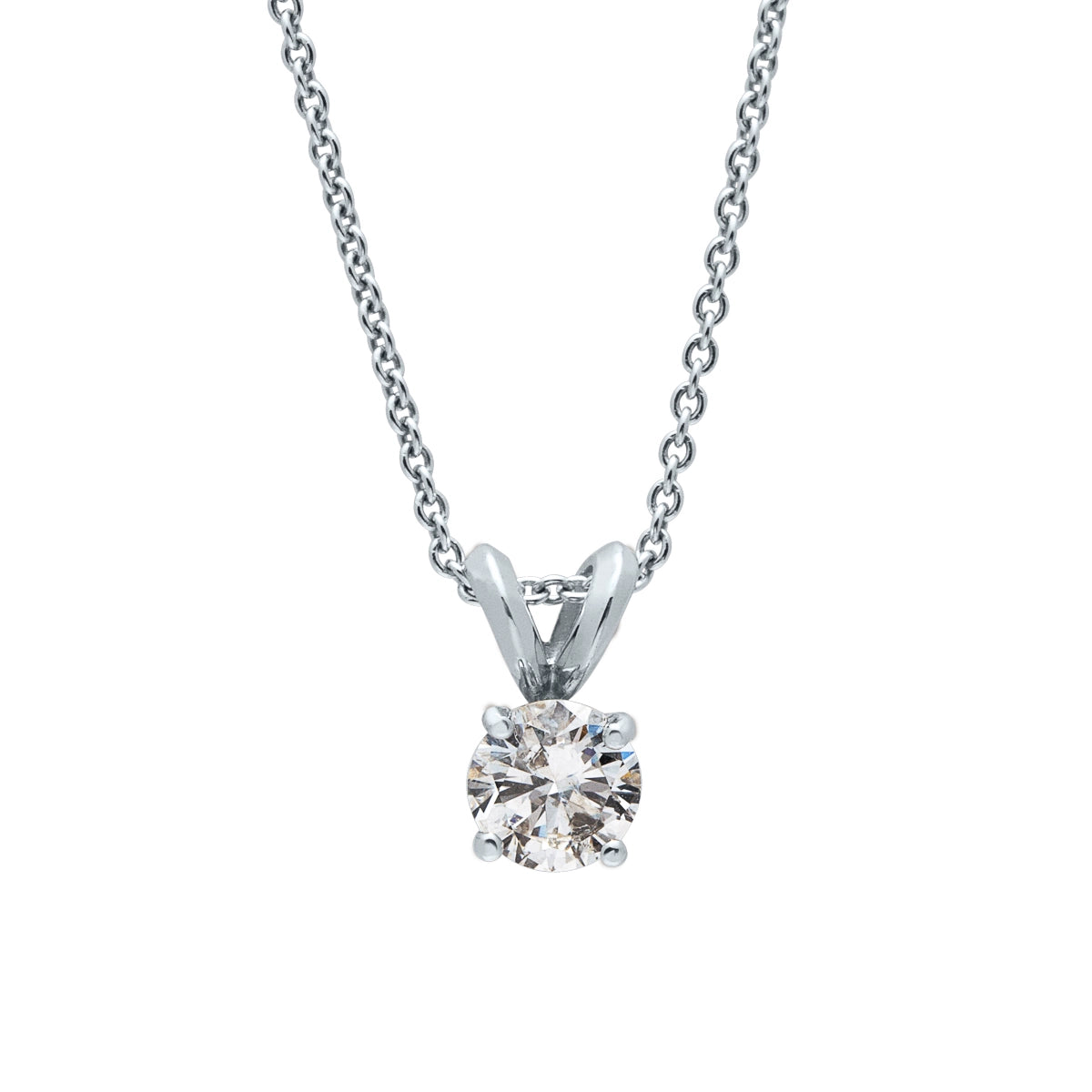 14K White Gold Round Diamond Solitaire Pendant Necklace .45-.55CT