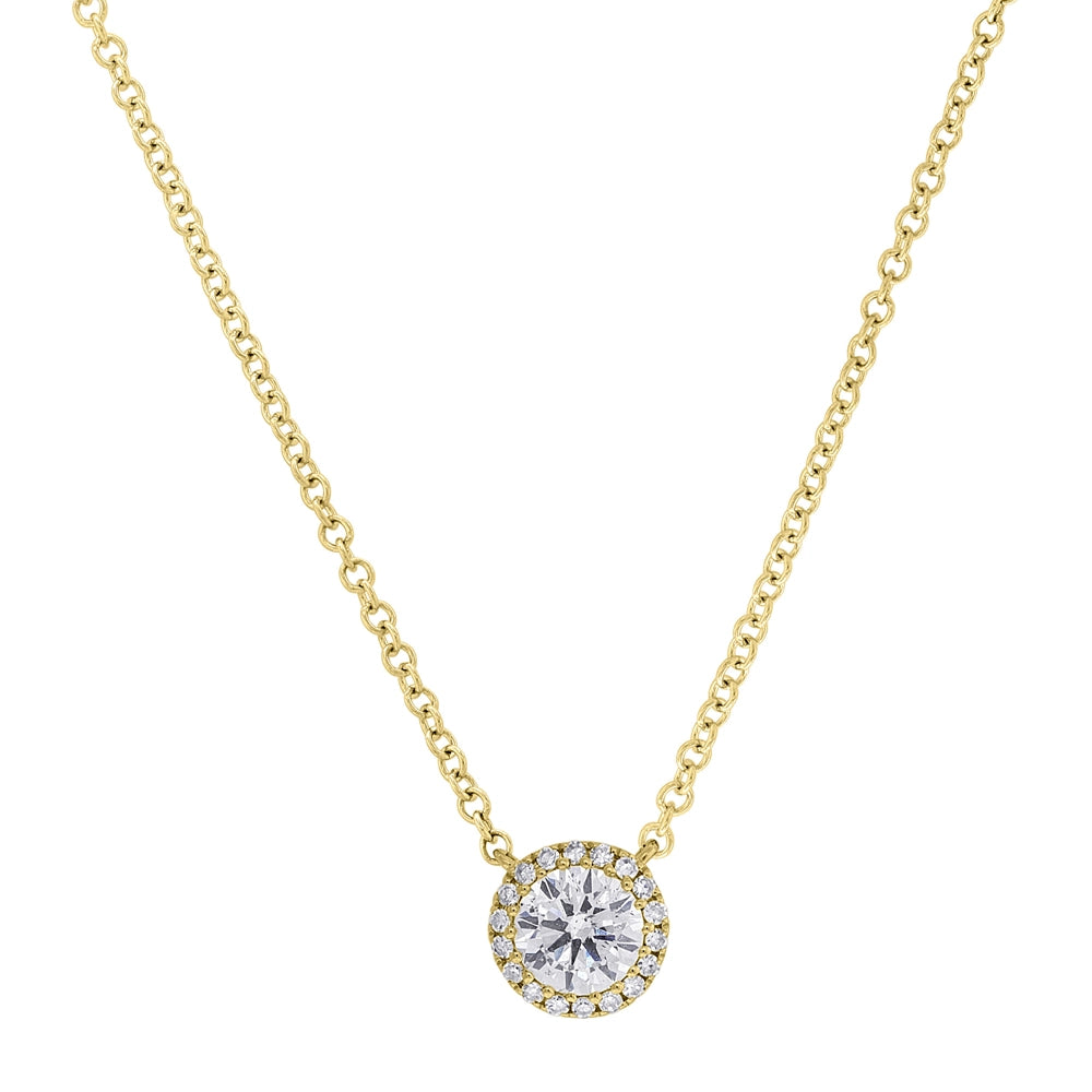 14K Yellow Gold Diamond Halo Pendant Necklace, 15-18in