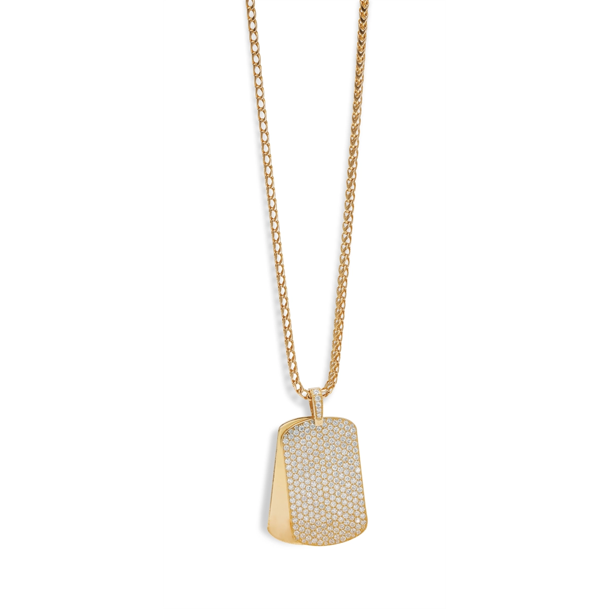 14K Yellow Gold Dog Tag Pendant with Pave Diamonds