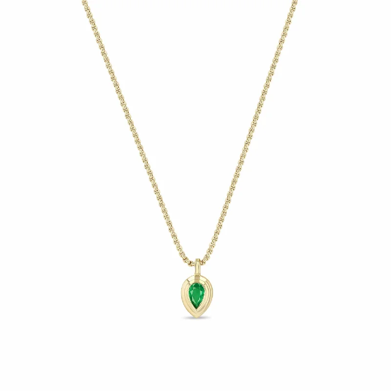 Bezel Set Pear Emerald Pendant Necklace