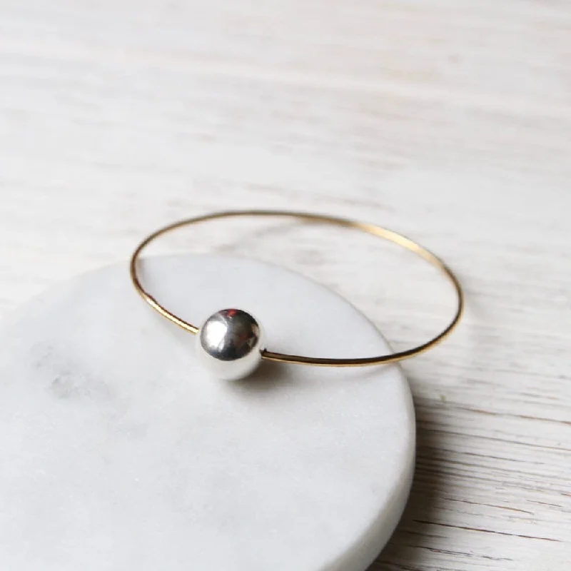 Brass Bangle Bracelet with Large Sterling Silver Bead