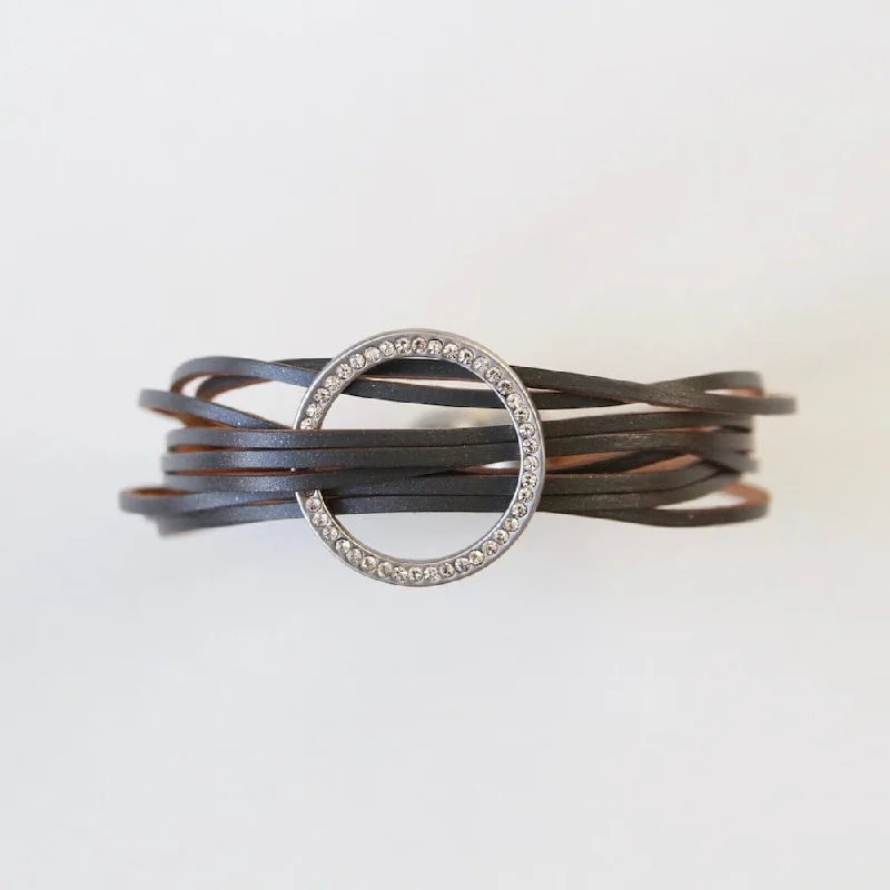 MATTE RHODIUM DARK GREY CRYSTAL CIRCLE BRACELET